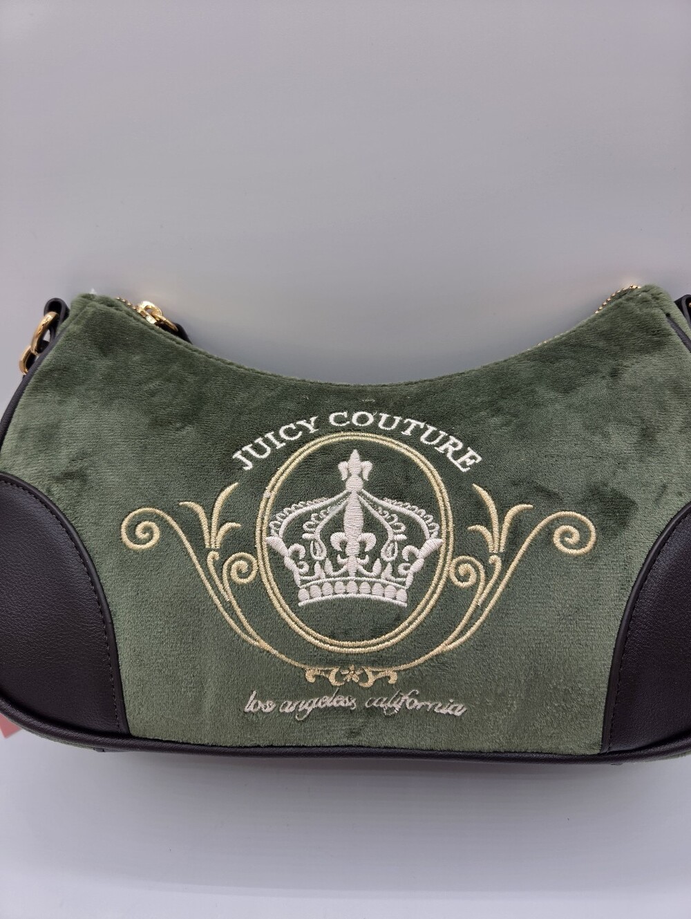 Juicy Couture Forest Green Suede Embroidered Shoulder Bag